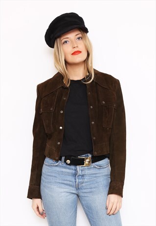VINTAGE 70S BROWN SUEDE LEATHER CROPPED JACKET