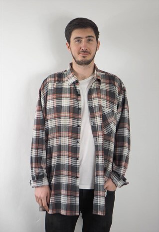 VINTAGE FADED GREY ORANGE CHECKED SHIRT