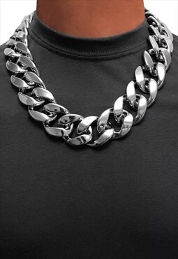 30mm 20" Choker Wide Chunky Curb Necklace Chain - Silver 