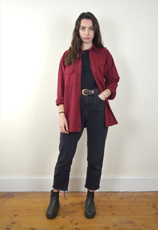 90S VINTAGE FADED GLORY DARK RED FLANNEL SHIRT