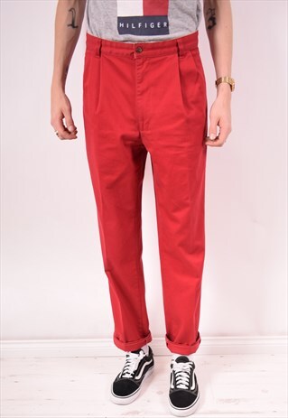 POLO RALPH LAUREN MENS VINTAGE TROUSERS W32 L31 RED 90S