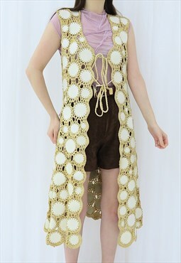 70s Vintage Cream Crochet Cardigan Jacket (Size S)