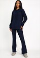 Navy Soft Brushed Ribbed Hoodie & Flare Trouser Co Ord