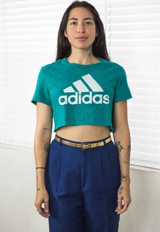 VINTAGE ADIDAS CROP TOP REWORKED LOGO 90S L 2.8