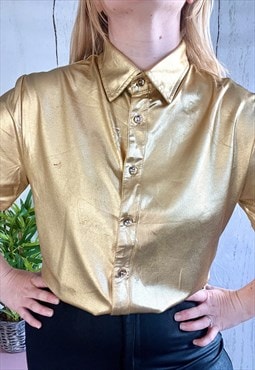 Vintage Gold Shimmer 80's Disco Short Sleeved Shirt
