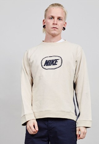 VINTAGE 90'S NIKE OVERSIZED BEIGE AND NAVY SWEATSHIRT