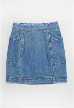 Blue denim fitted mini pencil skirt