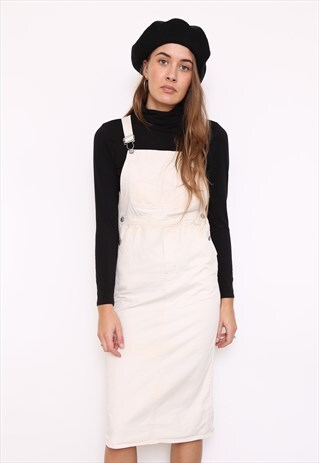 VINTAGE 90S BROWN COTTON DUNGAREE DRESS