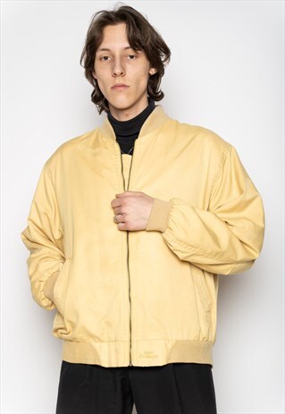 PASTEL YELLOW PLAIN ZIP BOMBER JACKET L