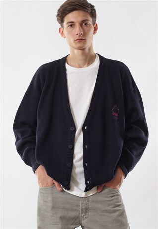 VINTAGE ADIDAS ORIGINALS POKER SWEATER JUMPER 90S BLUE
