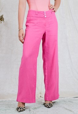 Pink linen pants W32 L31 wide leg hippie minimalism L/XL 