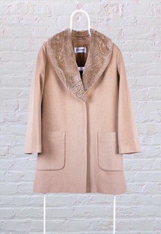 VINTAGE WINDSMOOR FAUX FUR JACKET WOOL BEIGE WOMEN'S 12