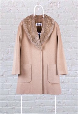 Vintage Windsmoor Faux Fur Jacket Wool Beige Women's 12