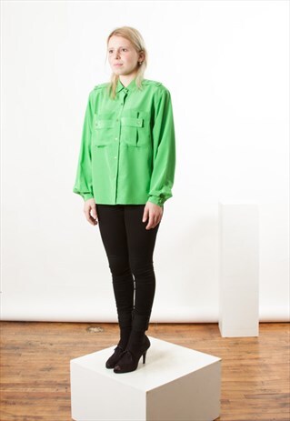 ON SALE LONG SLEEVE SILKY BLOUSE / RETRO APPLE GREEN SHIRT