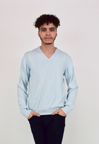 VINTAGE 90'S FRED PERRY BLUE V-NECK JUMPER