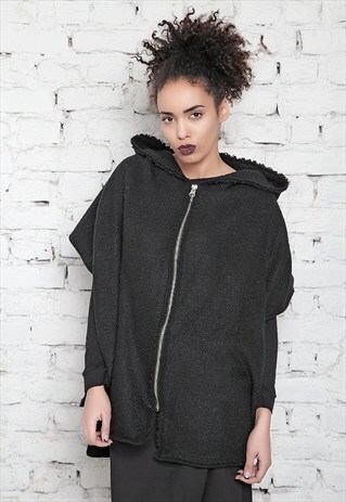 HOODED CAPE/ WOOL COAT/ CAPE COAT/