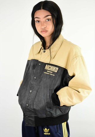 VINTAGE MICHIKO KOSHINO BLACK & CREAM LEATHER JACKET