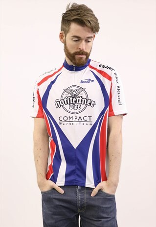 VINTAGE 1980S WHITE, BLUE AND RED SPORTS T-SHIRT
