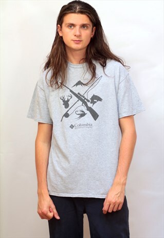 VINTAGE GREY GRAPHIC COLUMBIA PRINT T-SHIRT