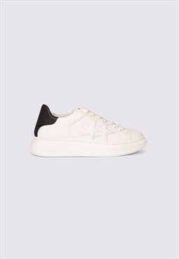 White Leather Prince Trainer with Black Back Detail