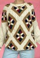 Vintage 80s Chunky Grandad Pattern Jumper Cotton XL