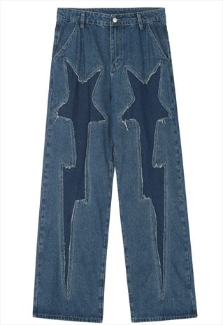Patchwork jeans star thunder denim pants ripped joggers blue