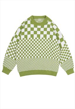 Chequer board sweater knitted chess jumper check top green