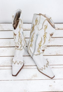 Womens EU 36 Cowboy UK 3 Leather White Boots Shoes Western