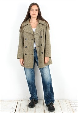 Vintage Women M L Tweed Coat Jacket Trench Warm Winter Belt