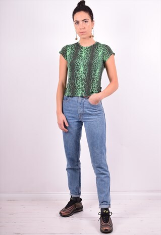 JUST CAVALLI WOMENS VINTAGE T-SHIRT TOP MEDIUM GREEN 90'S