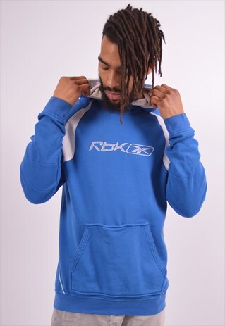 REEBOK MENS VINTAGE HOODIE JUMPER MEDIUM BLUE 90S