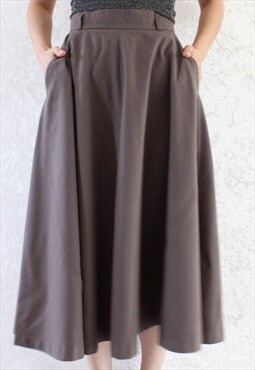 Vintage Maxi Minimalist Brown Beige Skirt T600 Size S