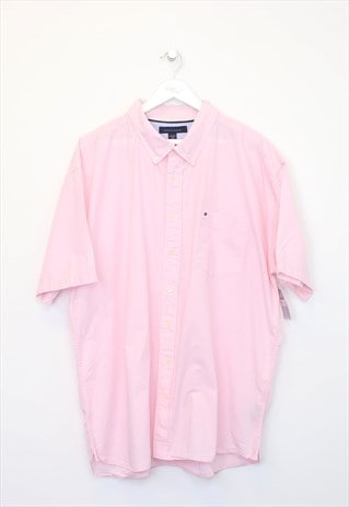 Vintage Tommy Hilfiger striped shirt in pink. Best fits XXL