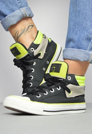 VINTAGE 90S CONVERSE BLACK & FLUORESCENT YELLOW HI-TOPS