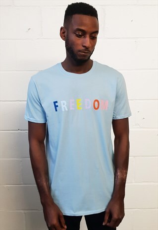 CLASSIC FIT BLUE T-SHIRT WITH FREEDOM PRINT