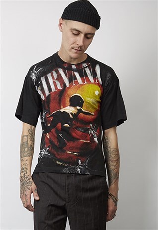 VINTAGE 90'S BLACK NIRVANA PRINTED BAND T-SHIRT