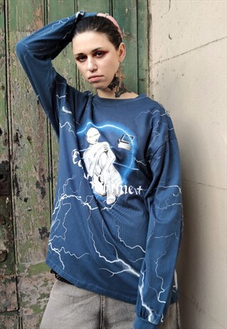 LOOSE FIT LIGHT BOLT SWEAT OVERSIZE RETRO FIRE SWEATSHIRT