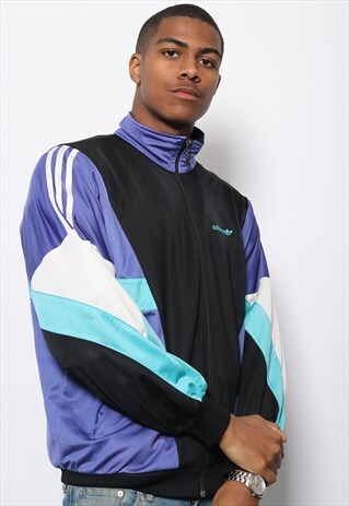 VINTAGE ADIDAS LOGO TRACK JACKET BLACK AND PURPLE