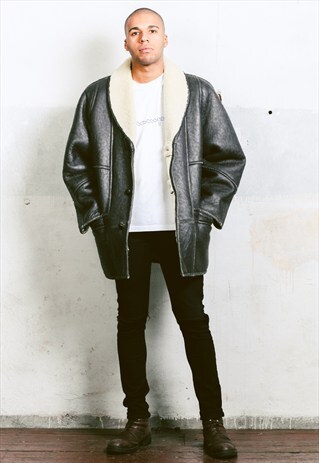 VINTAGE SHEEPSKIN SHERPA LEATHER COAT