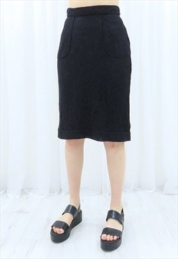 80s Vintage Black Lace Pencil Midi Skirt (Size S)
