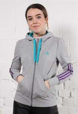 Vintage Adidas Hoodie in Grey with Spell Out Logo UK 14