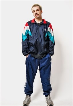 Old School ADIDAS windbreaker navy blue multi 80s athletic