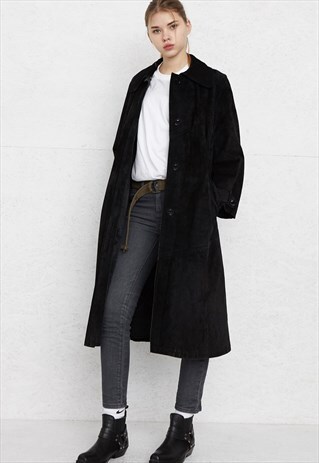 VINTAGE BLACK SUEDE LONG COAT