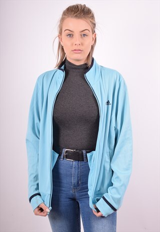 ADIDAS WOMENS VINTAGE TRACKSUIT TOP JACKET XXL BLUE 90S