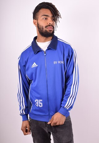 ADIDAS MENS VINTAGE TRACKSUIT TOP JACKET MEDIUM BLUE 90S