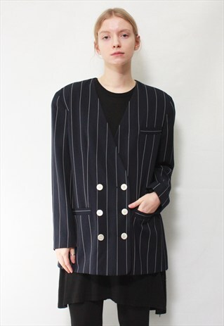 VINTAGE 80' BEAUTIFUL ELEGANT STRIPED NAVY BLUE JACKET