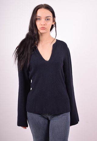 ARMANI WOMENS VINTAGE JUMPER SWEATER MEDIUM NAVY BLUE 90'S