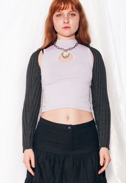 Vintage Sisley Bolero Y2K Ribbed Knit Sleeves in Grey Wool