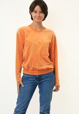90s Vintage Sonia Rykiel Velour Orange Woman Sweatshirt 3217