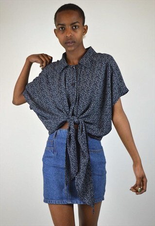 VINTAGE 90'S DITZY PRINT TIE FRONT BLOUS
